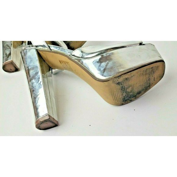 Tulipano Italian Silver Platform Block Heel Sz 8.5 - Picture 10 of 11